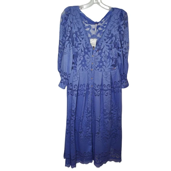 Free People Shadow Dance Midi Persian Jewel Blue Medium #155 Boho Dress 86497781 - Picture 3 of 16